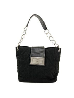 Chanel Quilted Shoulder Silver Bag Nylon Calf